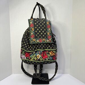 Vera Bradley VTG Mimi Backpack "Provencal" Black Quilted Floral 100% Cotton 2000